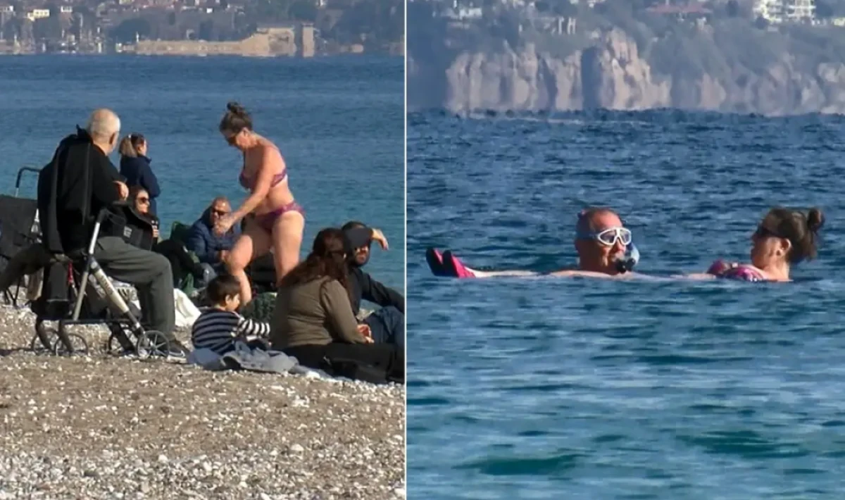 Antalya’da kış güneşi sahilleri doldurdu: yeni yılın ilk hafta sonunda denize girdiler