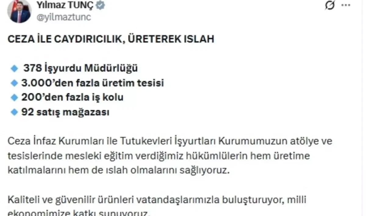 Bakan Tunç: Hükümlüler Üreterek Islah Ediliyor, Topluma Kazandırılıyor